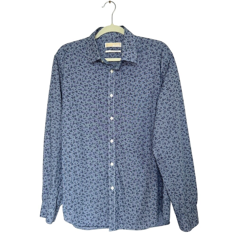 Michael Kors Men's Slim-Fit‎ Blue Floral Shirt CasualButton-Down 16 1/2, 34/35